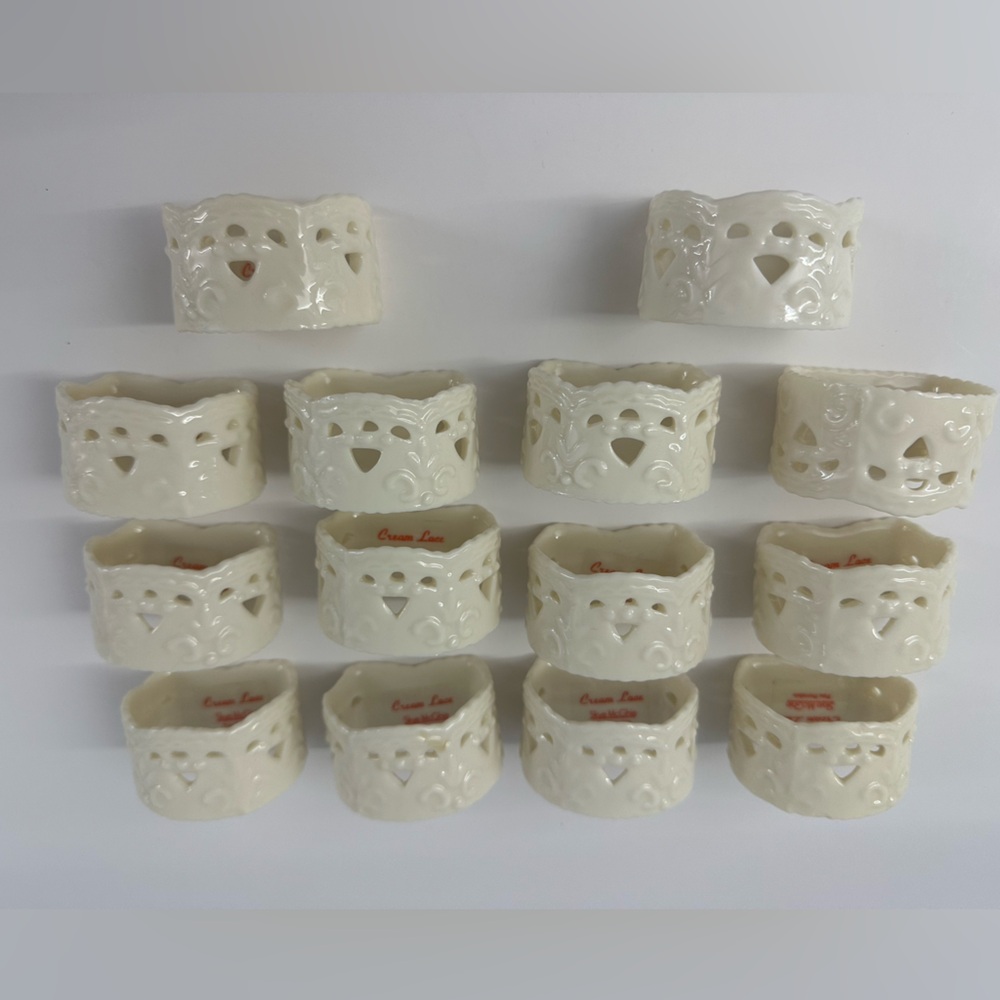 (14) SKYE MCGHIE Cream Lace Porcelain Napkin Rings